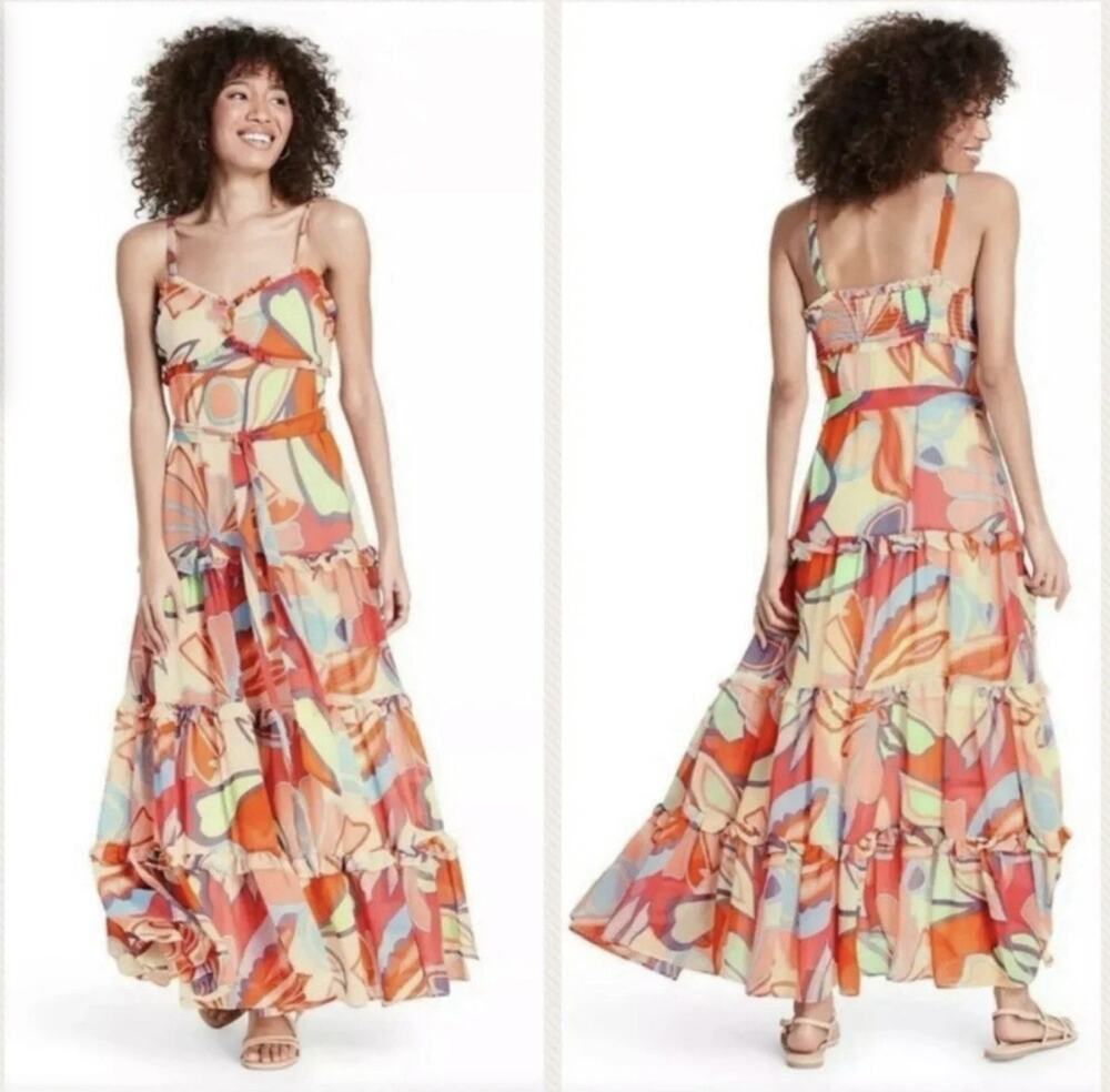 Alexis for Target Mixed Floral Sleeveless Tiered Ruffle Maxi Dress Size L Boho